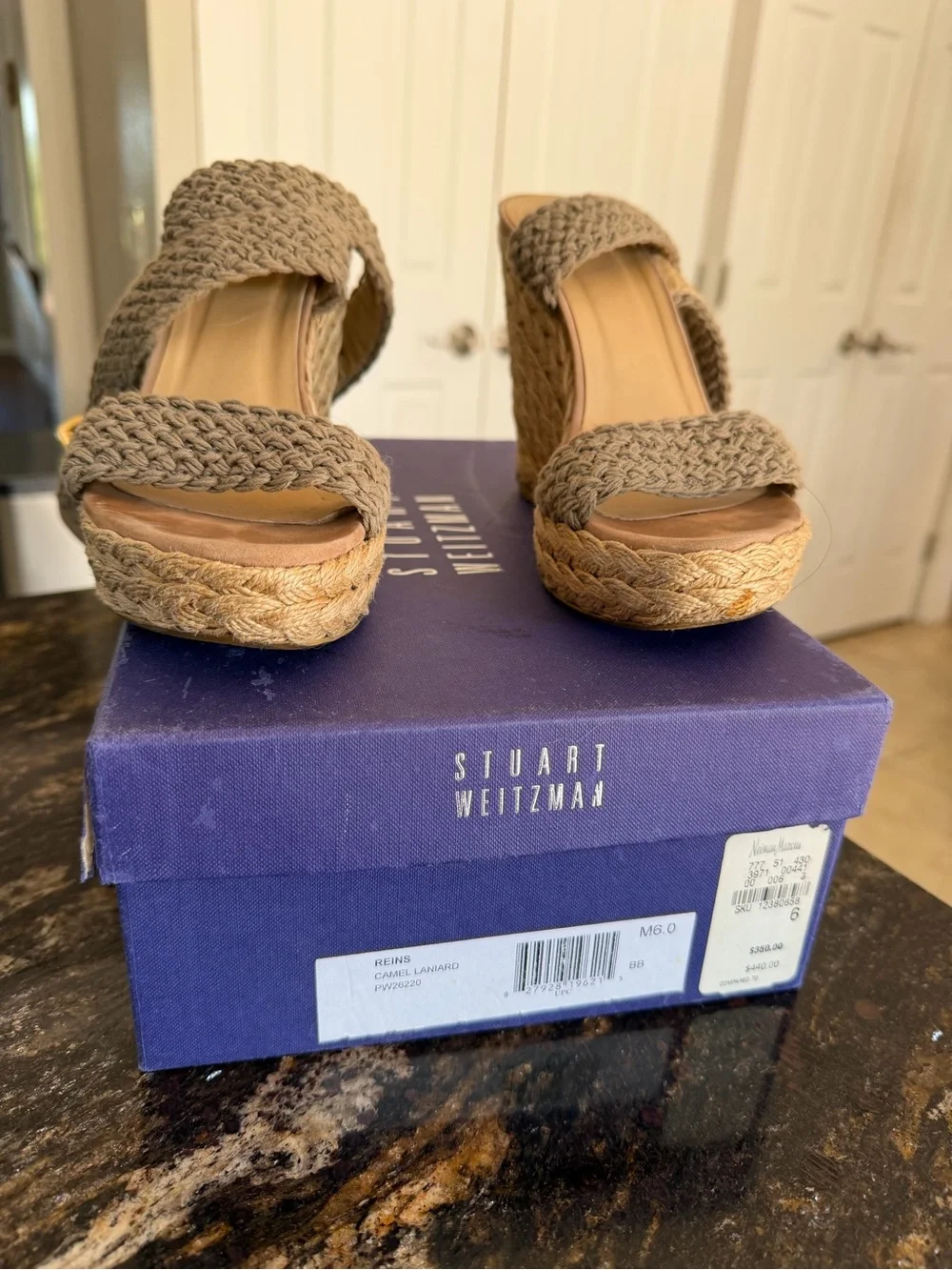 Stuart Weitzman Braided Tan Espadrille Wedge Sandals